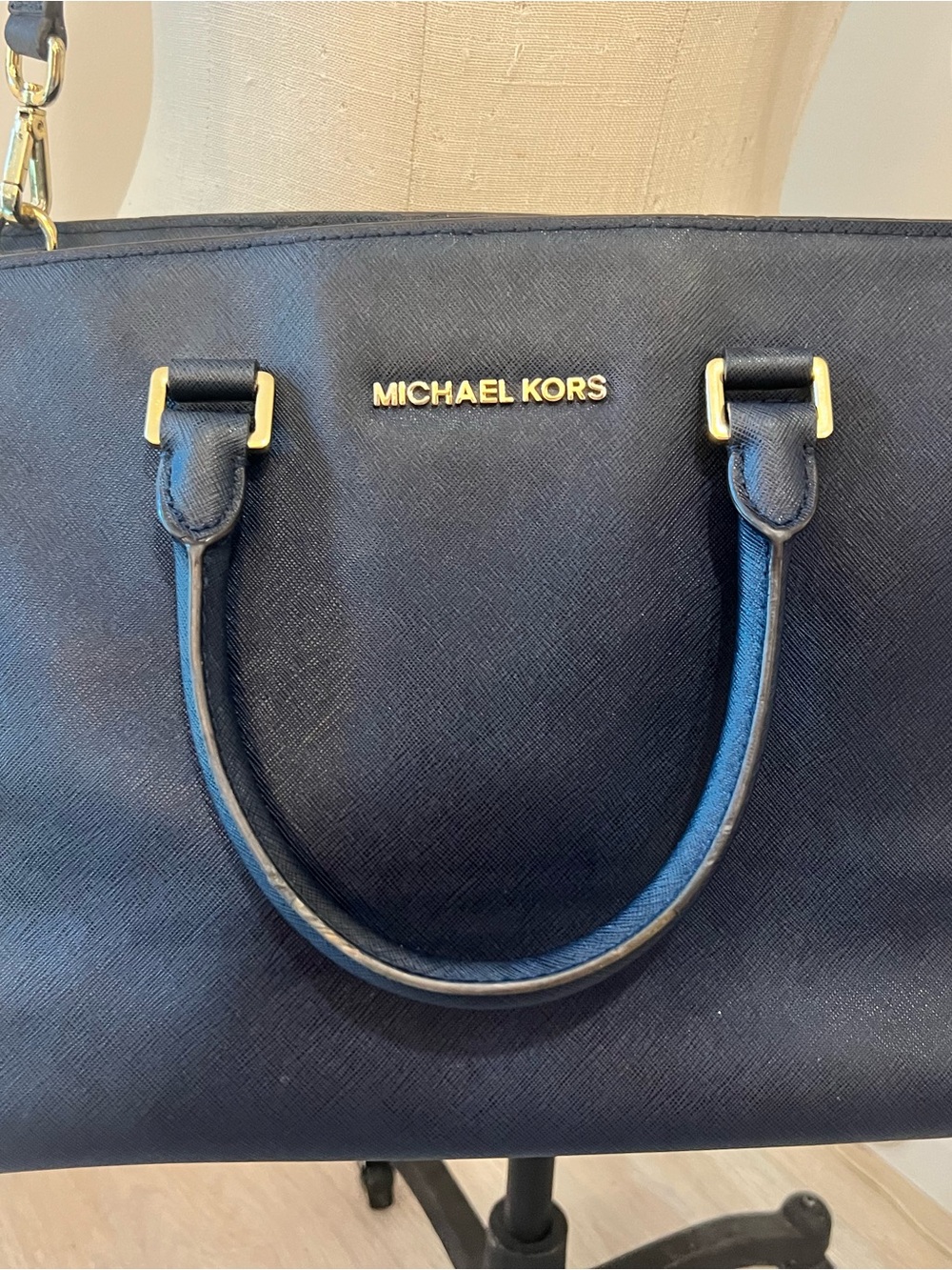 Michael Kors Black Saffiano Leather Satchel with Gold Hardware
